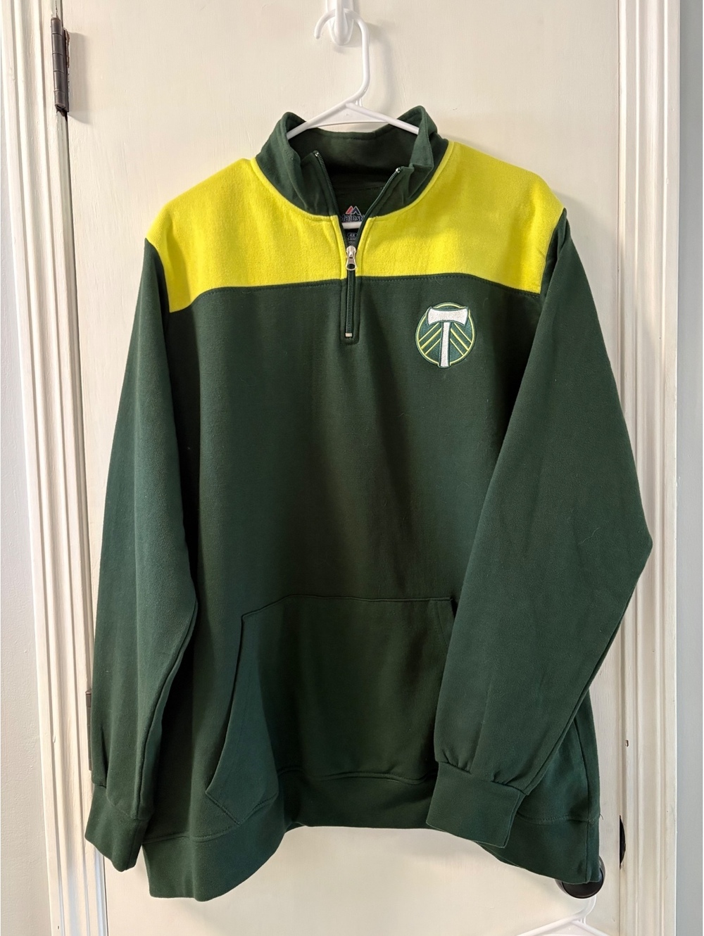Majestic Portland Timbers 4X Pullover Sweatshirt Green Yellow Half-Zip Cotton-40